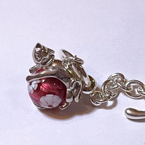 NEW CAT Bracelet Venetian RED Glass 7.5 Inch Length 925 Silver ITALY - Picture 3 of 9
